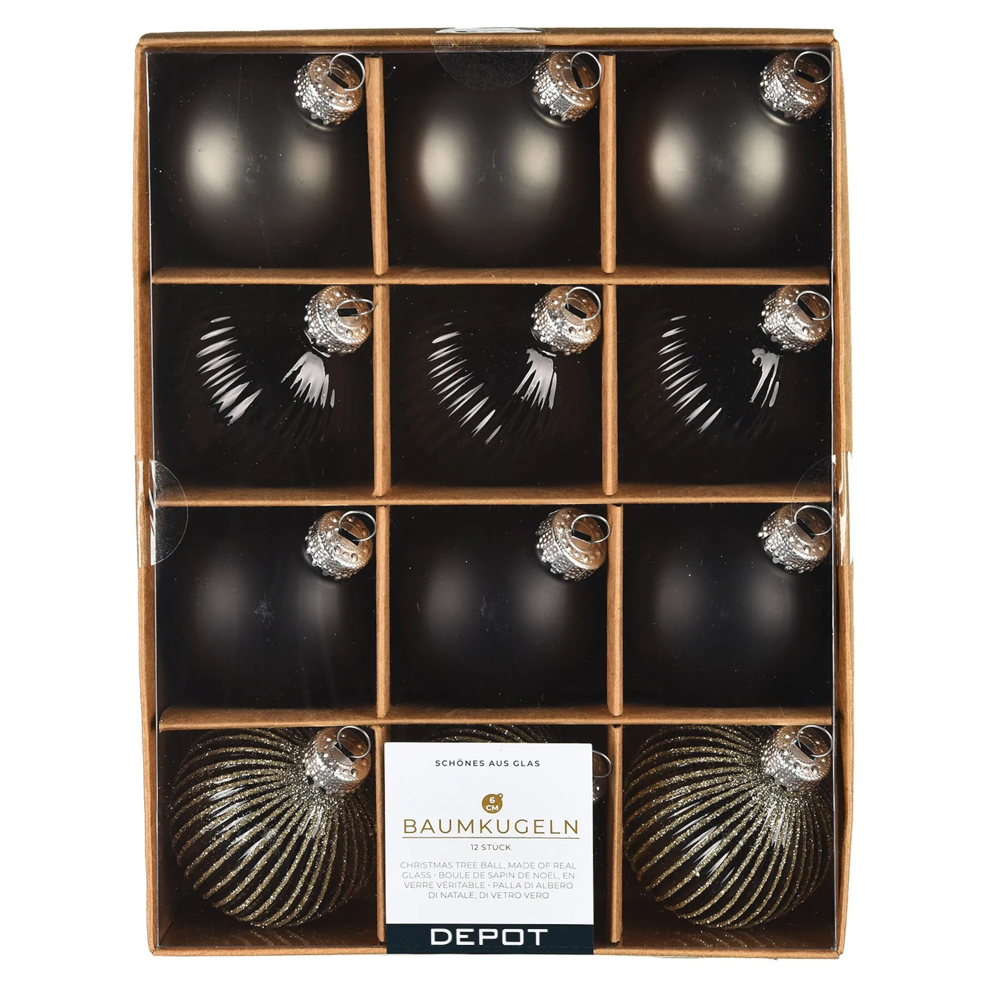 Glas-Weihnachtskugel-Set Rille^Depot Clearance