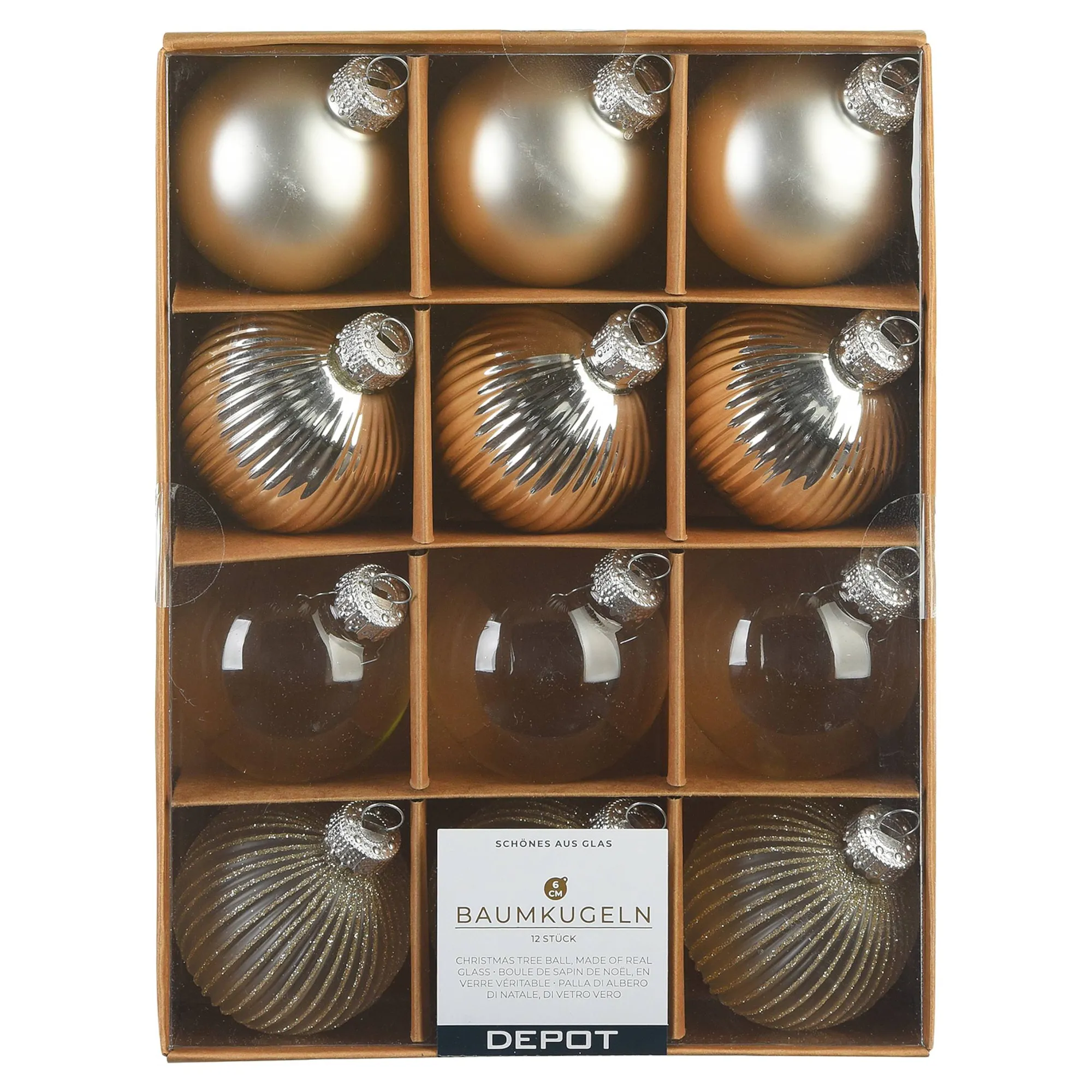 Glas-Weihnachtskugel-Set Rille^Depot Fashion