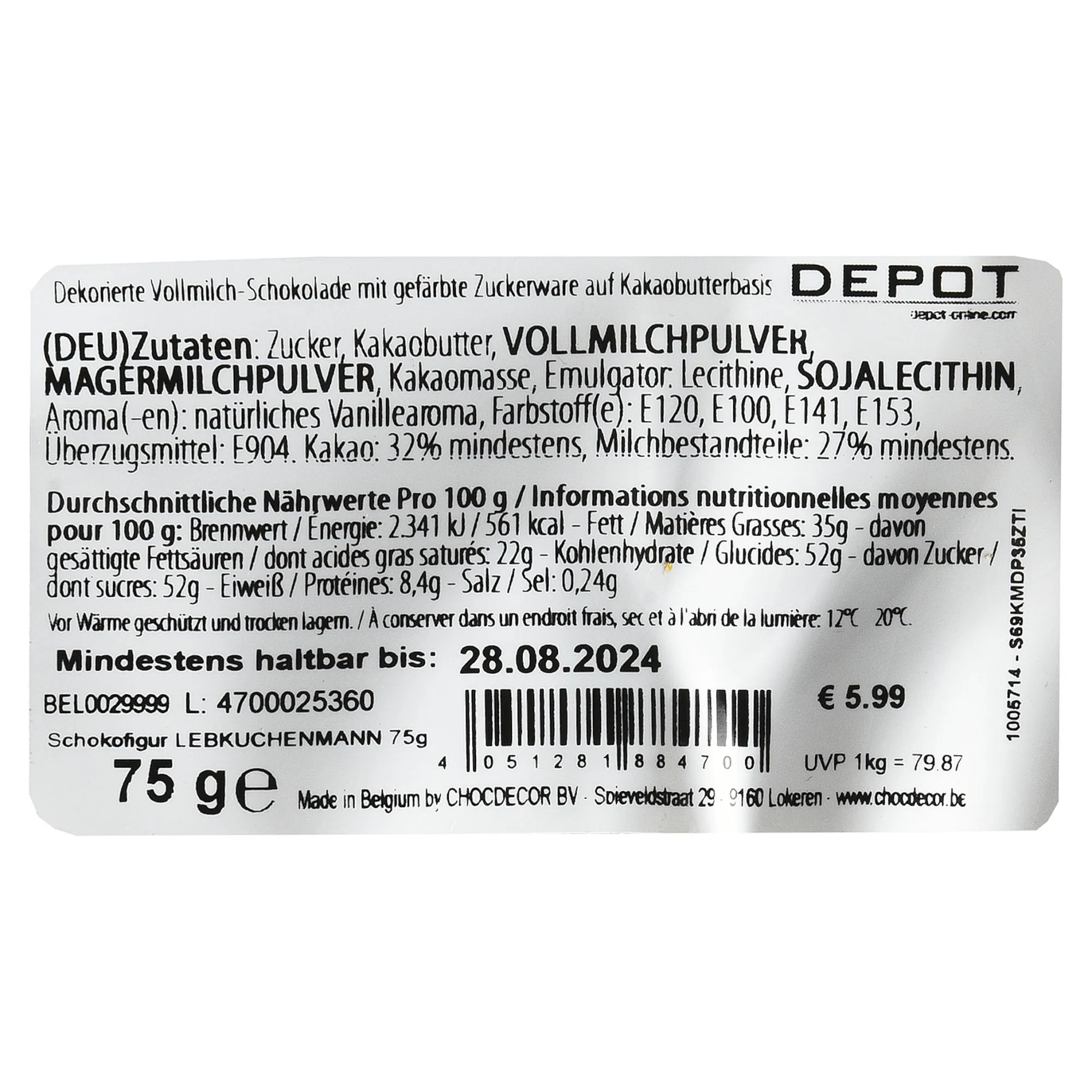 Schokofigur LebKüchenmann 75G^Depot Shop
